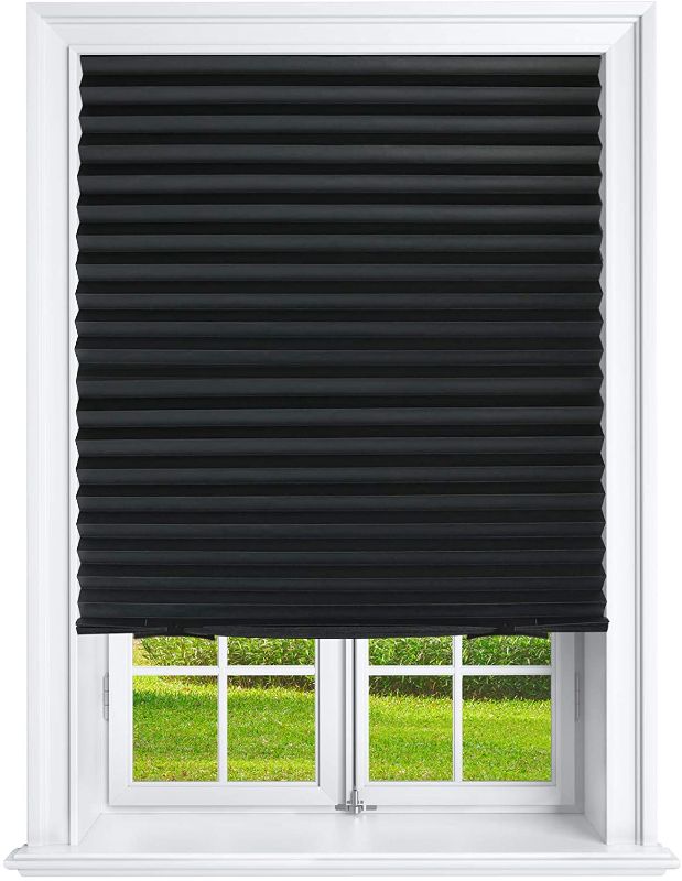 Photo 1 of Estilo Pleated Paper Shades Room Darkening Blinds Black 36"" x 69"" (Pack of 6 Temporary Shades) (EST8226)
