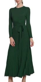 Photo 1 of FINCATI Long Sweater Dress Autumn Winter Cashmere Belt Fitted Waist Big Swing Flared Calf Length Maxi Dresses Lg