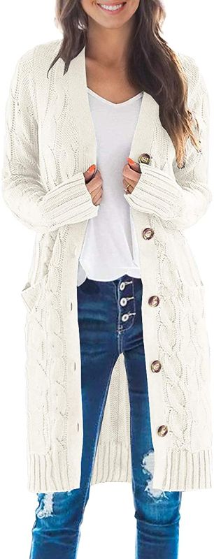 Photo 1 of DOROSE Women's Long Sleeve Cable Knit Sweater Button Open Front Cardigans Coat with Pockets Sm
