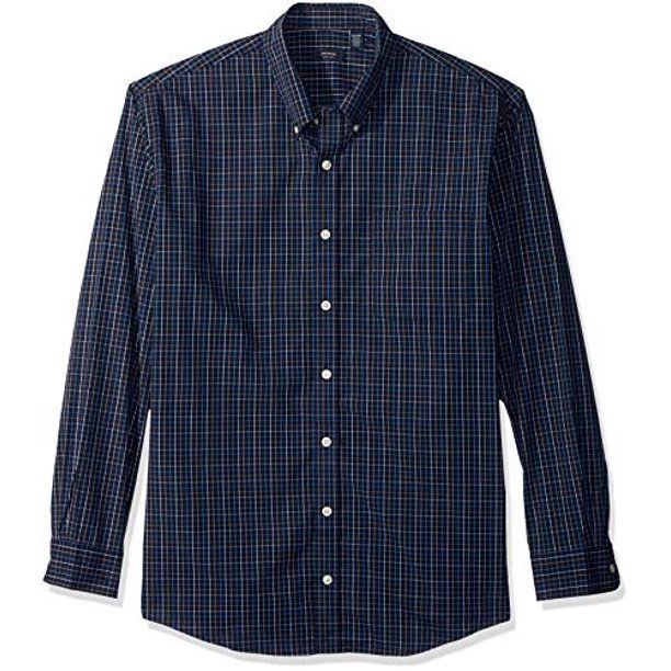 Photo 1 of Arrow 1851 Men's Tall Hamilton Poplins Long Sleeve Button Down Plaid Shirt, Deep Navy Blazer