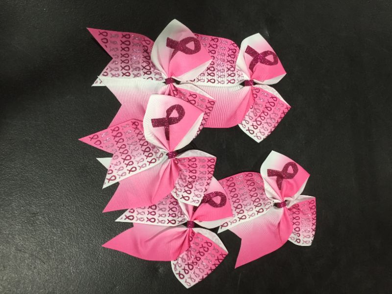 Photo 2 of Breast Cancer Awareness Cheer Bow Glitter Hair Tie Ponytail Holder for Baby Girls Set of 5