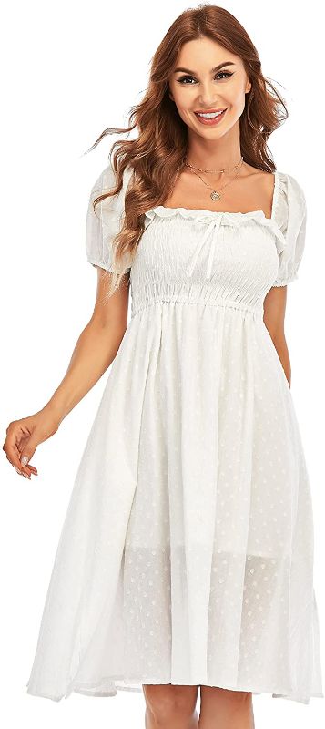 Photo 1 of R.YIposha Women Vintage Elastic Square Neck Ruffled Half Sleeve Summer Backless Beach Flowy Maxi Dresses Size S