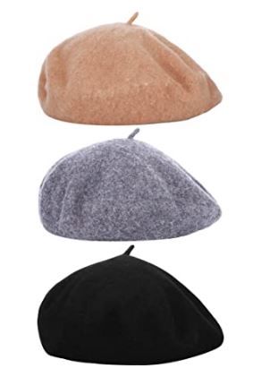 Photo 1 of 3 Pieces Beret Hat French Style Beanie Cap Solid Color Winter Hat for Women and Girls Casual Use