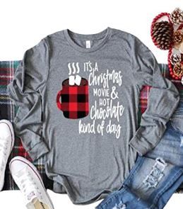 Photo 1 of Christmas Movie Coffee T-Shirt Women Long Sleeve Novelty Graphics with Saying Xmas Tee Tops Size XL
