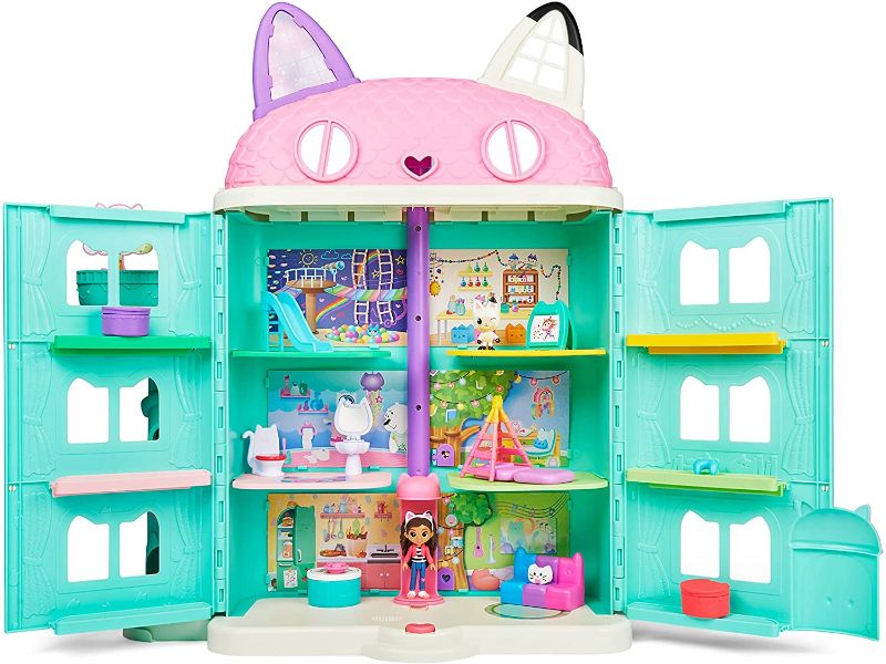 Photo 1 of Gabby's Dollhouse, Purrfect Dollhouse with 2 Toy Figures, 8 Furniture Pieces, 3 Accessories, 2 Deliveries and Sounds, Kids Toys for Ages 3 and up
