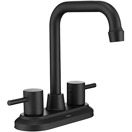 Photo 1 of AiHom Bathroom Faucet Black 4 Inch Lavatory Faucet 2 Handle Centerset Bathroom Sink Faucet, Stainless Steel High Arc 360° Swivel Spout Vanity Faucet (Sink Drain and Supply Hose not Included) 3 PIECES