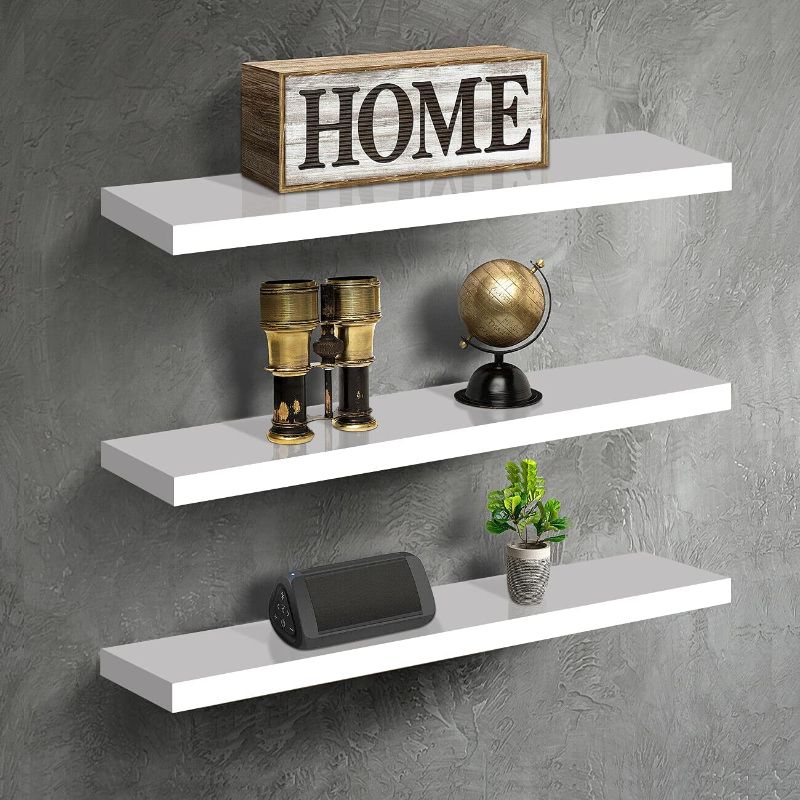 Photo 1 of 3 Pack Floating Shelves Wall Mounted,Floating Storage Shelves,Decorative Wall Shelf,Picture Frames Display Racks Book Display Shelf,Home Decor Shelves for Bathroom,Bedroom,Living Room,Kitchen
