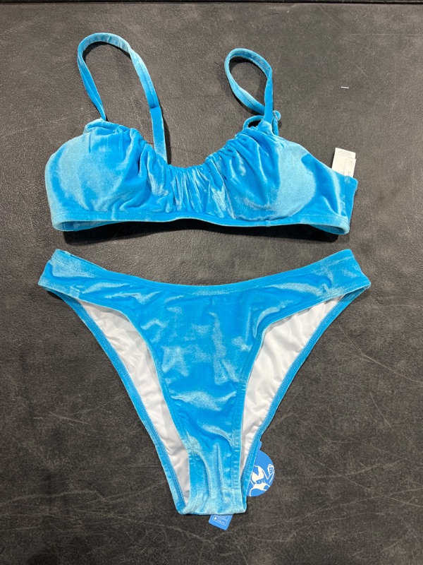 Photo 1 of April Blue Velour Ruched Bikini Size-L