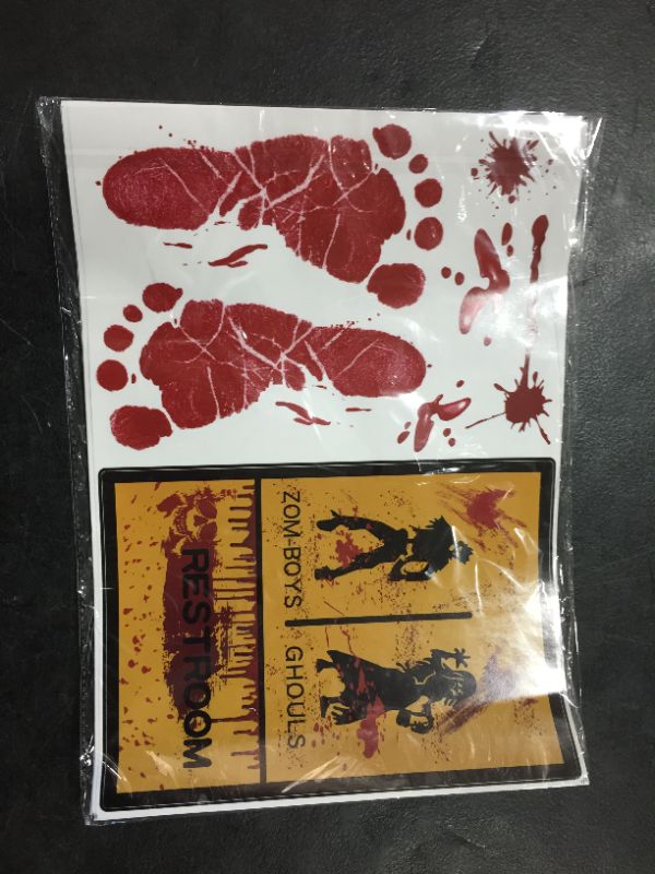 Photo 2 of 122PCS Bloody Footprints Floor Clings,Halloween Decorations Indoor with Handprint Spooky Skull Restroom Sign for Wall Window Bathroom,Zombie Vampire Party Decorations
