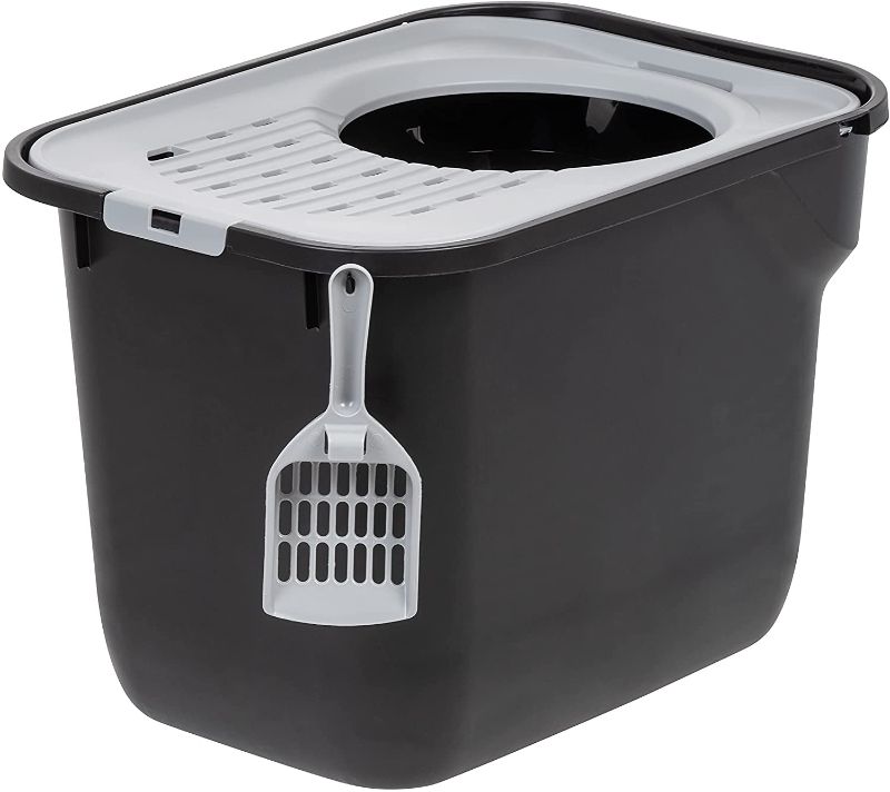 Photo 1 of IRIS USA Square Large Top Entry Cat Litter Box with Cat Litter Scoop
