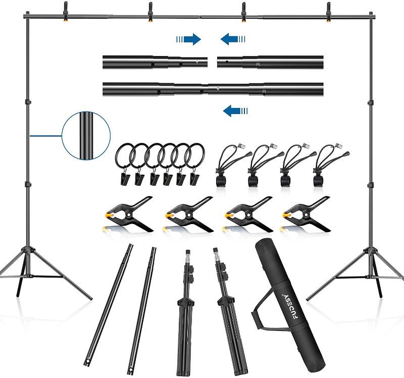 Photo 1 of FUDESY Backdrop Stand 7x10Ft Adjustable Photography Background Support System Kit for Photo Video Studio with Carry Bag,Spring Clamps