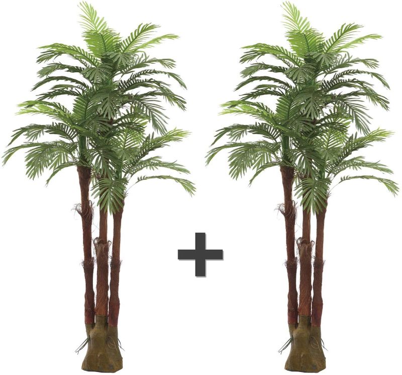Photo 1 of AMERIQUE Pair Gorgeous 6 Feet Triple Tropical Palm Artificial Plant Tree with Standable Trunk, Real Touch Technology, with UV Protection, Green, 2
