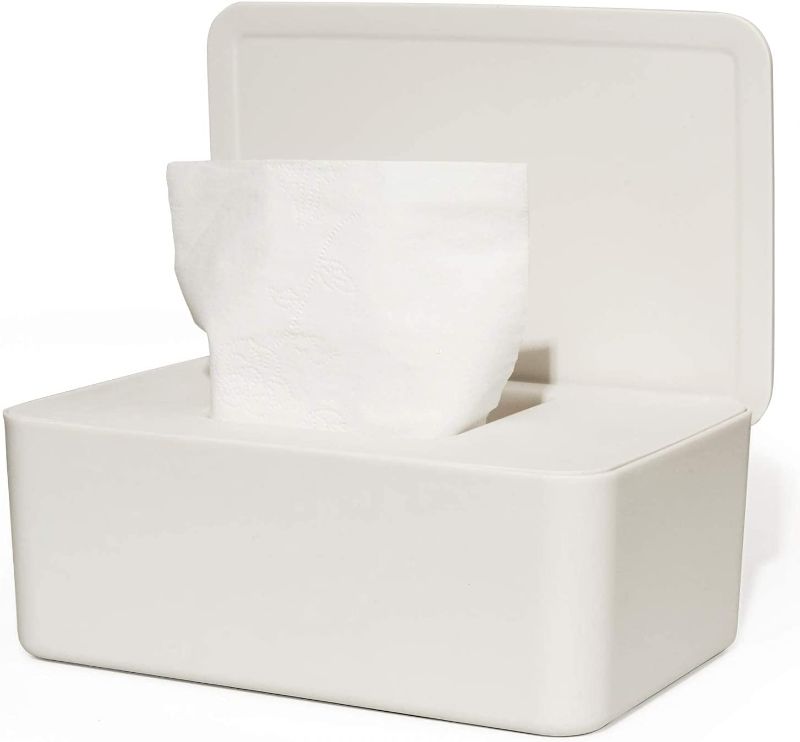 Photo 1 of Baby Wipe Dispenser Holder, Baby Wipes Case, Baby Wipe Holder Keeps Diaper Wipes Fresh, Easy Open & Close Wipe Container (White)
