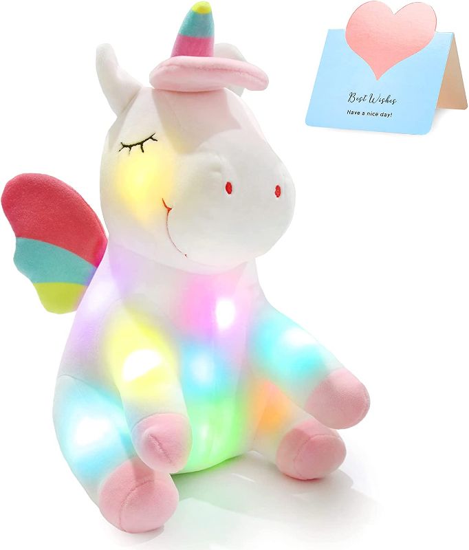 Photo 1 of Athoinsu Light up Unicorn Soft Plush Toy LED Stuffed Animals with Colorful Night Lights Glowing Birthday Valentine's Day for Toddler Women, 12''
