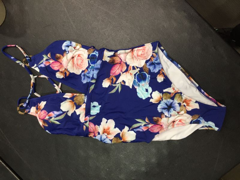 Photo 2 of Blue Floral Strappy One Piece Swimsuit Small