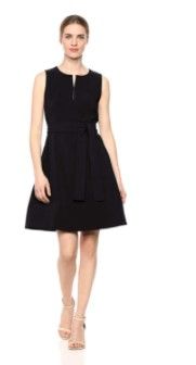 Photo 1 of Amazon Brand - Lark & Ro Women's Sleeveless Split Crew Neck Belted A-Line Dress with Pockets SIZE 8
