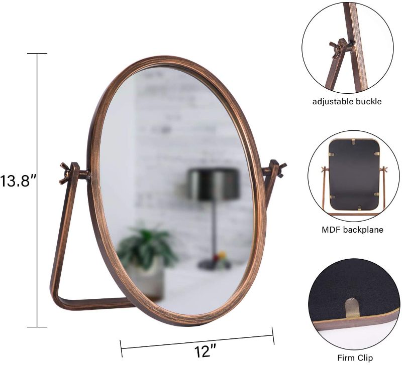 Photo 1 of Geloo Vanity Table Makeup Mirror-Desk Small Standing Vintage Mirrors 360° Adjustable Rotation, Bronze Metal Framed for Dressing Table,Bedroom, Bathroom,Tabletop,Antique,Desktop
