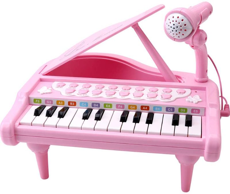 Photo 1 of Amy&Benton Toddler Piano Toy Keyboard Pink for Girls Birthday Gift 1 2 3 4 Years Old Kids 24 Keys Multifunctional Toy Piano
