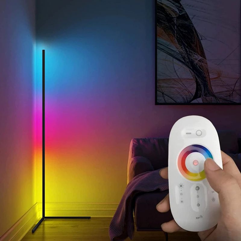 Photo 1 of Corner Floor Lamp ,RGB Modern Floor Lamp Dimmable LED Standing LED Light with Remote Controller for Living Room, Bed Room 20W (Black)
