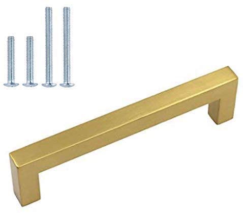 Photo 1 of 10 Pack goldenwarm Brushed Gold Kitchen Cabinet Handles 3in Dresser Drawer Pulls - LS201GD76 Cabinet Hardware Brushed Brass Cabinet Pulls Euro Bar Drawer Pulls 76mm Hole Centers
