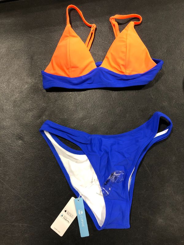 Photo 1 of cupshe 2 piece bathing suit color bright orange and blue size S