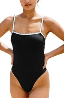 Photo 1 of CUPSHE Women's One Piece Swimsuit Contrast Straps Rib Textured Mid Cut Bathing Suit size XS
