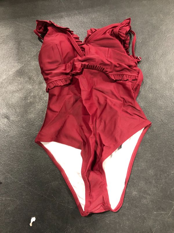 Photo 2 of CUPSHE Women's Red Ruffled Adjustable Shoulder One Piece Swimsuit size S
