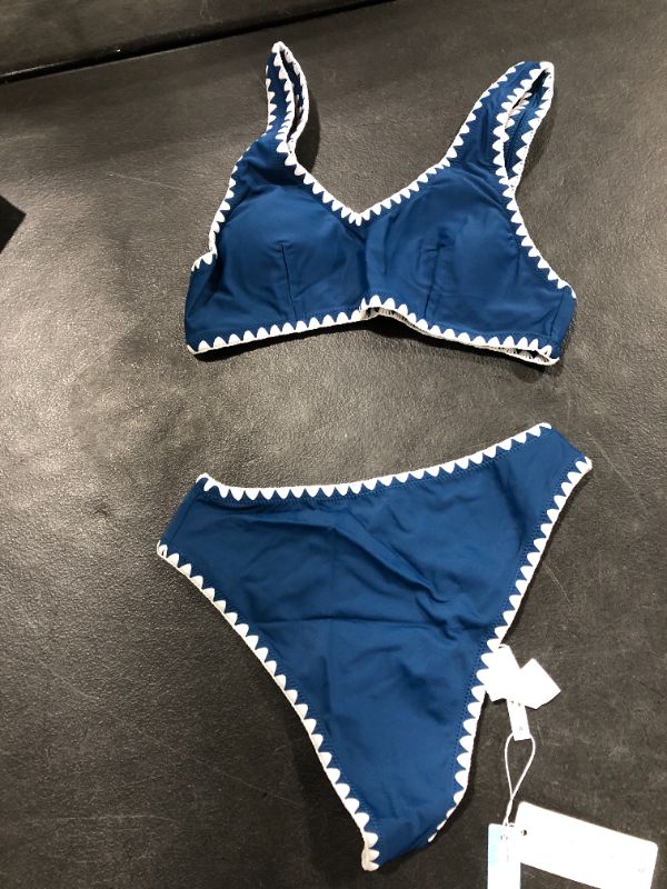 Photo 2 of Blue And White Crochet Trim Sporty Bikini SIZE S

