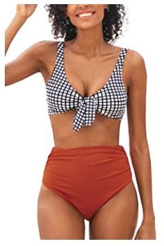 Photo 1 of Cupshe CUPSHE Women's High Waisted Bikini Swimsuit Knot Gingham Two Piece Bathing Suit XXL

