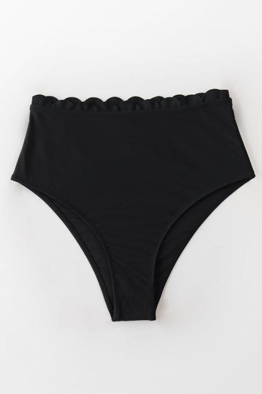 Photo 1 of Cupshe Black Scalloped High Waisted Bikini Bottom Black Medium

