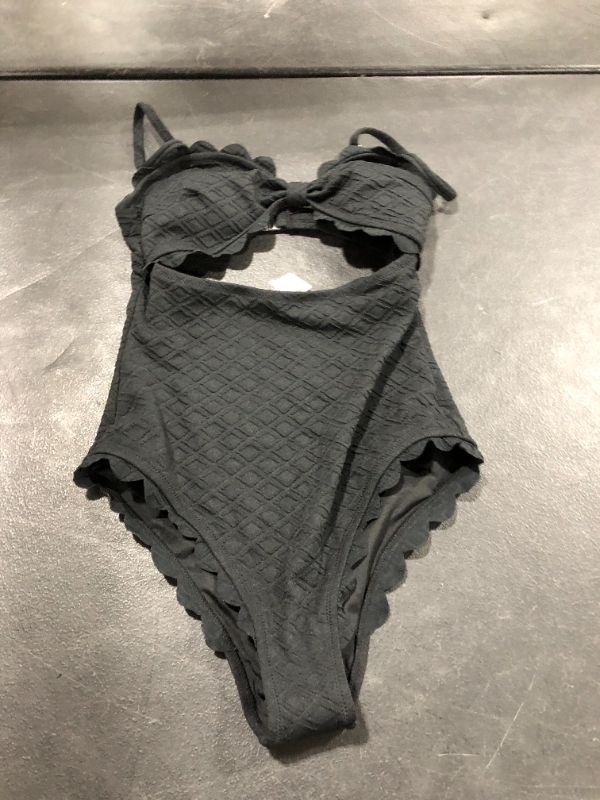 Photo 1 of Cupshe Black Knotted Scalloped One Piece Swimsuit Small 