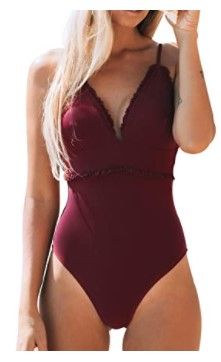 Photo 1 of CUPSHE Women's Red Ruffled Adjustable Shoulder One Piece Swimsuit
