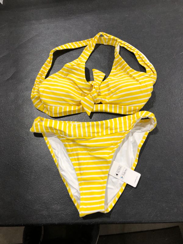 Photo 1 of Cupshe 2 Piece Bikini Set Yellow and White Stripped Small 