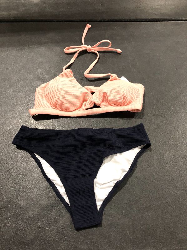 Photo 2 of Cupshe Textured Pink And Navy Halter Bikini Medium
