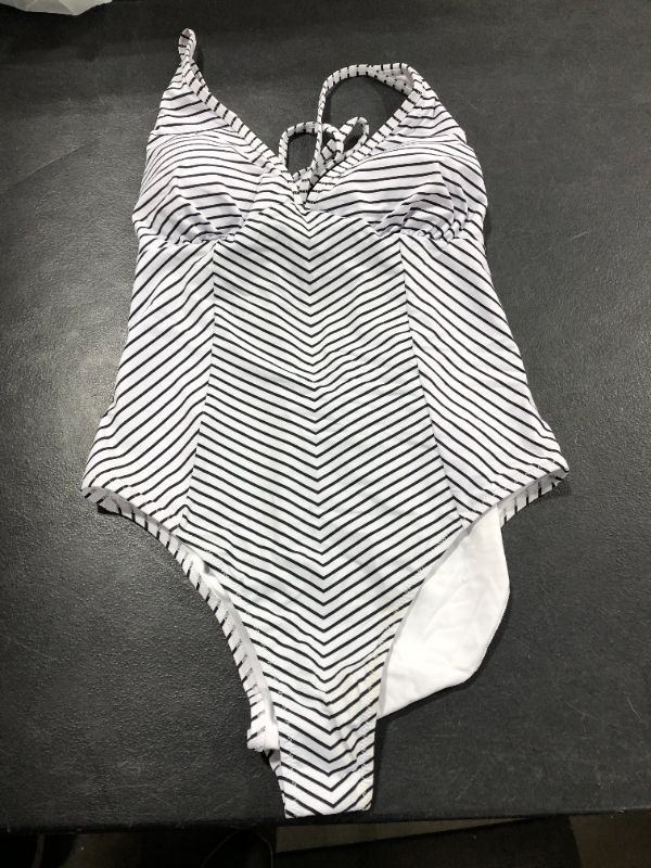 Photo 2 of Cupshe Black And White Stripe V-neck One-Piece Swimsuit Large 
