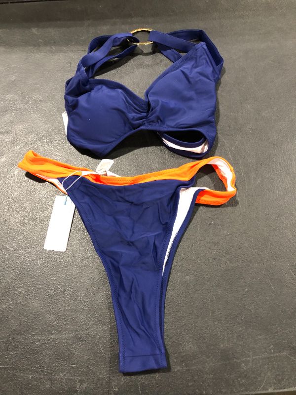 Photo 1 of Cupshe 2 Piece Bikini Set, Blue and Orange XL