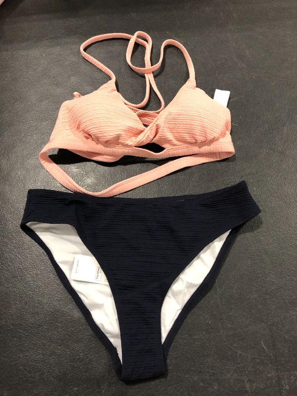 Photo 2 of Cupshe Textured Pink And Navy Halter Bikini Medium 
