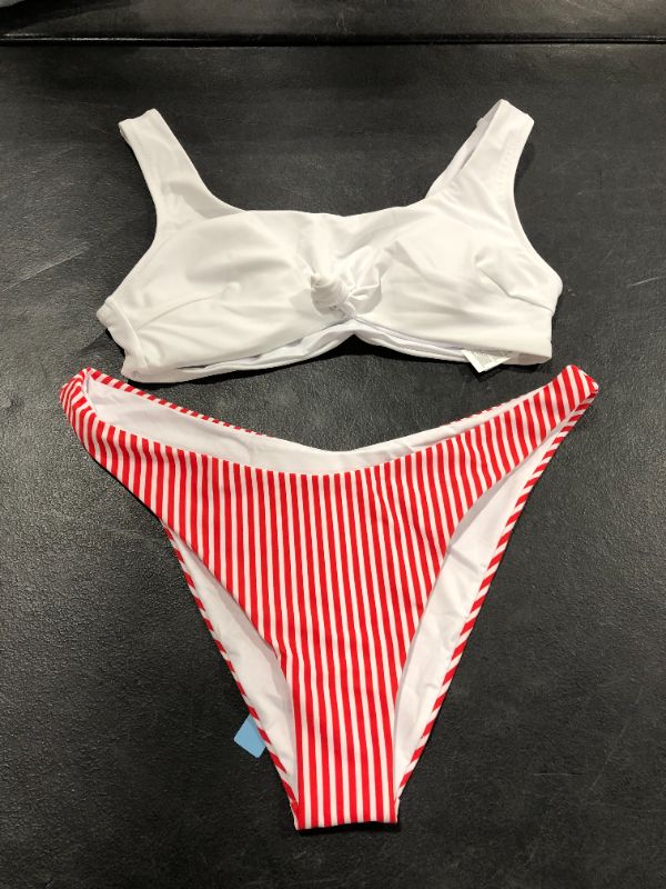 Photo 1 of Cupshe White Knotted and Red Stripe Bikini XL 
