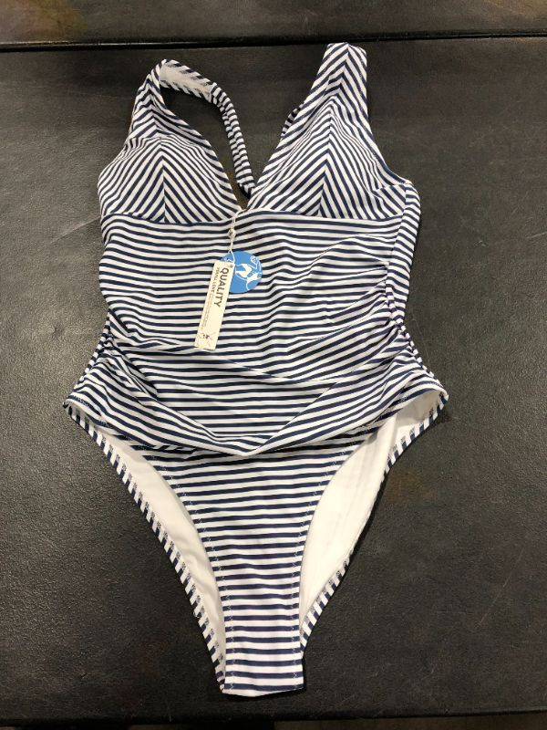 Photo 2 of Cupshe Blue and White Stripe Halter One Piece Swimsuit Large 
