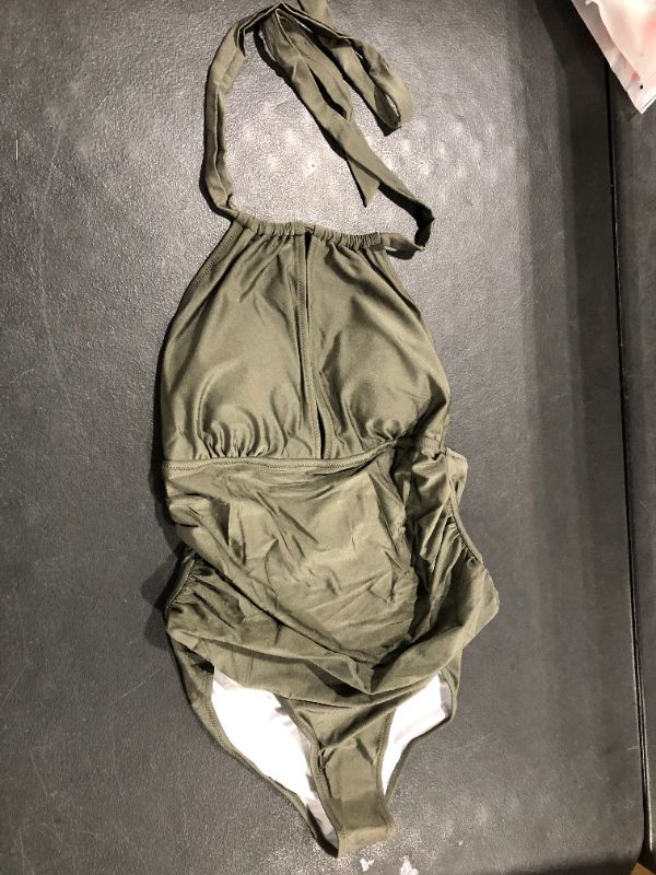 Photo 2 of Cupshe Olive Halter Plus Size One Piece Swimsuit 1X
