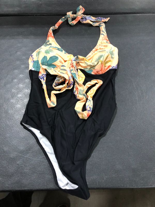 Photo 1 of Cupshe 1 Piece Bathing Suit Black with Floral Patterns 