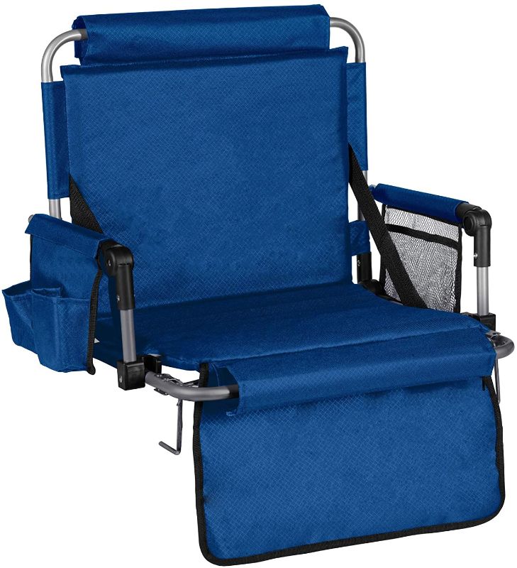 Photo 1 of Alpcour Foldable Stadium Bleacher Seat with Backrest and Armrest - Durable and Portable Padded Chair with Pockets and Cup Holder - Perfect for Basketball and Football Bench Seats


