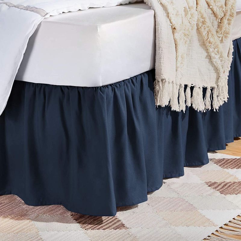 Photo 1 of Amazon Basics Ruffled Bed Skirt, Classic Style, Soft and Stylish 100% Microfiber with 16" drop-Full, Navy Blue
