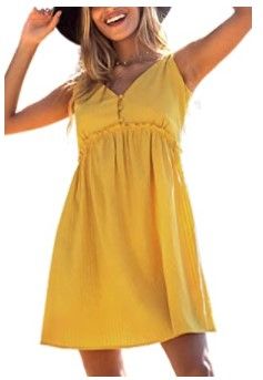 Photo 1 of CUPSHE Women's Yellow V Neck Button Lace Up Sleeveless Above Knee Dress Small
