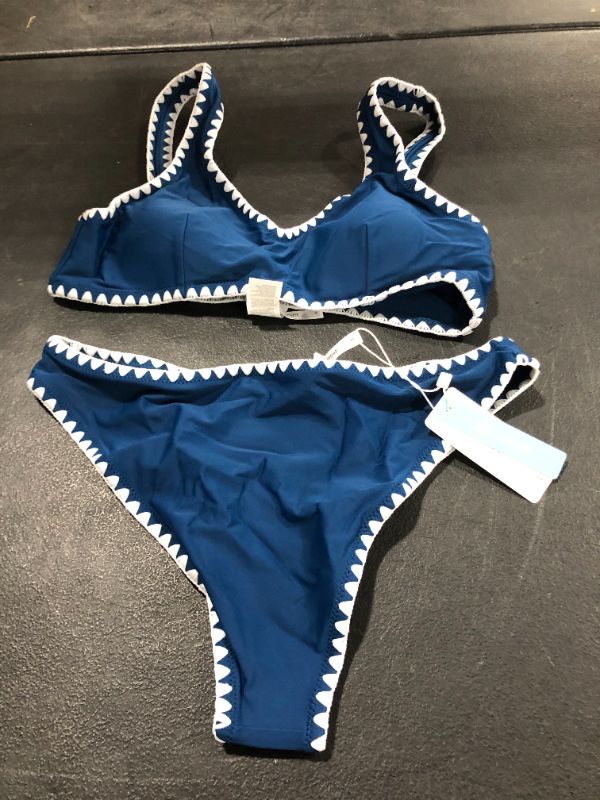 Photo 1 of Cupshe 2 Piece Bikini Set Blue with White Trim Large 