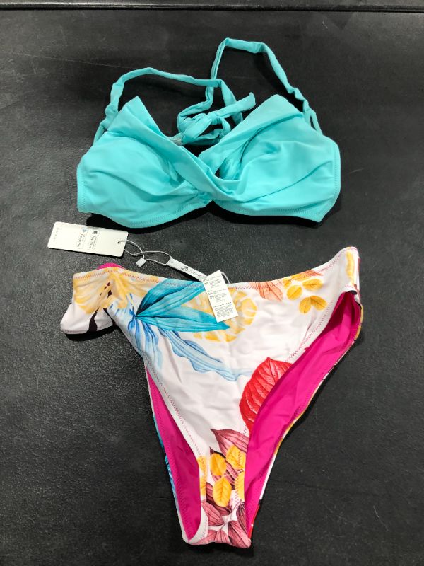 Photo 1 of CUPSHE Light Aqua and Leafy Lace Up Bikini Medium 