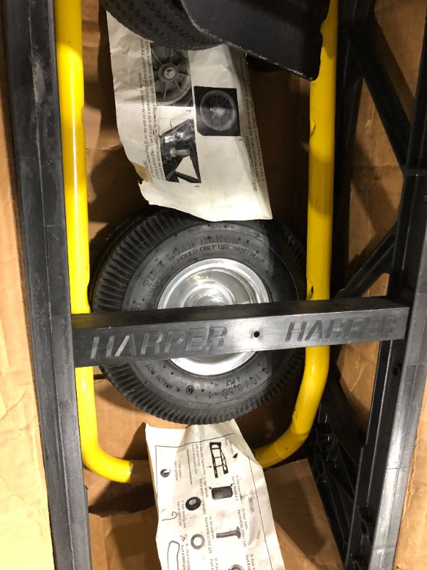 Photo 2 of Harper Trucks 700 lb Capacity Glass Filled Nylon Convertible Hand Truck and Dolly with 10" Pneumatic Wheels , Black with yellow handle - PGDYK1635PKD
