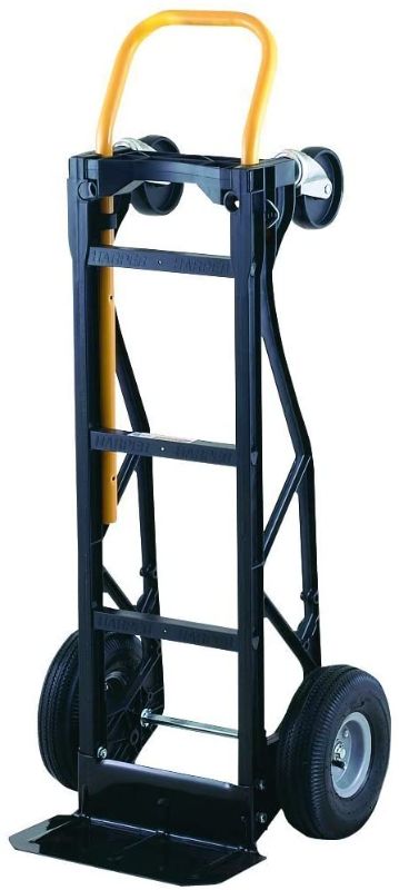 Photo 1 of Harper Trucks 700 lb Capacity Glass Filled Nylon Convertible Hand Truck and Dolly with 10" Pneumatic Wheels , Black with yellow handle - PGDYK1635PKD
