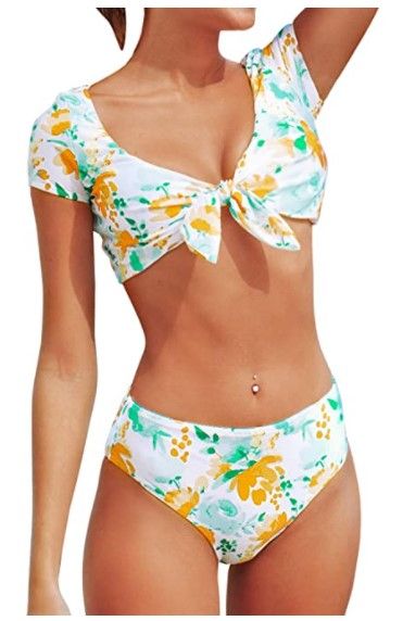 Photo 1 of CUPSHE Women's Bikini Set Tank Bikini Top Mid Waist Bikini Bottom Summer Floral Pattern Beach Fashion Two Piece Swimsuit XS
