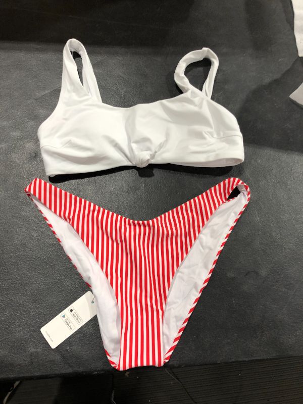 Photo 2 of Cupshe White Knotted And Red Stripe Bikini Large 
